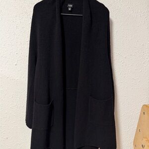 Eileen Fisher Classic Long Black Cardigan Wool blend Lagenlook